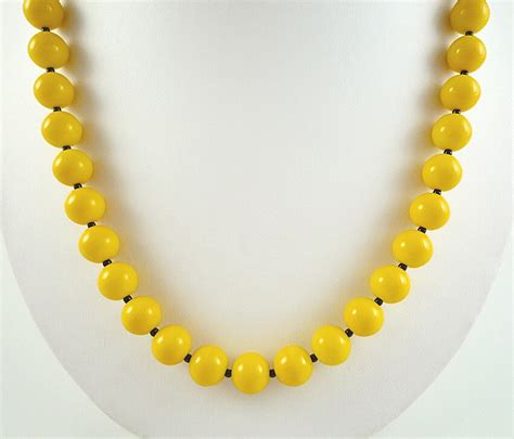 Yellow Necklace Bright Yellow Bead Necklace Short Yellow Czech Glass ...