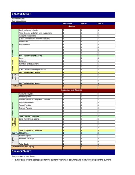 Free Printable Balance Sheet Templates Excel Word Pdf