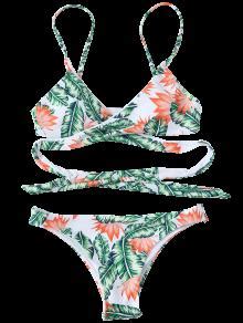 2019 Leaf Print Wrap Bikini In WHITE AND GREEN M ZAFUL