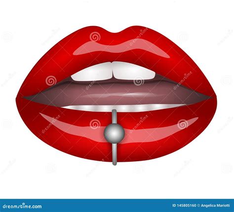 Red Lips With Piercing Stock Vector Illustration Of Woman 145805160