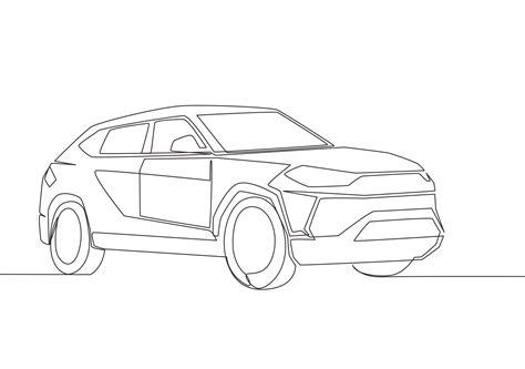 One line drawing of tough big suv car. Family comfortable and safe vehicle transportation ...