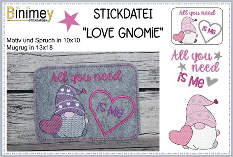 Stickdatei Mugrug Love Gnomie Binimey