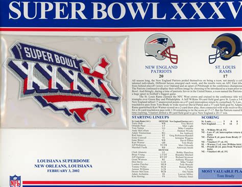 Super Bowl Xxxvi Patch Stat Card Official Willabee And Ward Denver Autographs