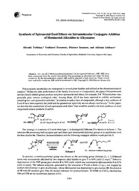 Pdf Synthesis Of Spiroacetal Enol Ethers Via Intramolecular Conjugate