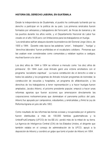 Historia Del Derecho Laboral En Guatemala Pdf Guatemala Derecho