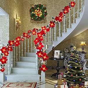 Amazon Ft Christmas Poinsettia Garland With Lights Battery