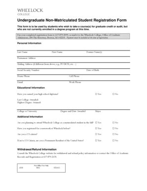 Fillable Online Wheelock Non Matric Reg Form Wheelock Fax Email Print