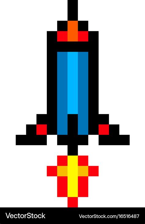 Pixel space rocket art cartoon retro game style Vector Image