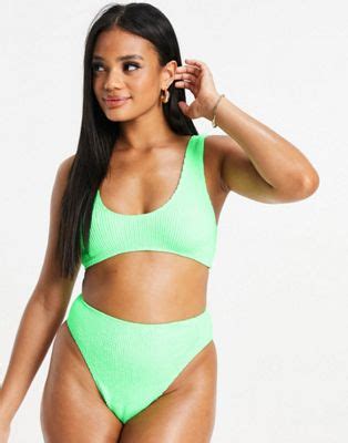 Asos Design Mix And Match Bikini Set In Neon Green Asos