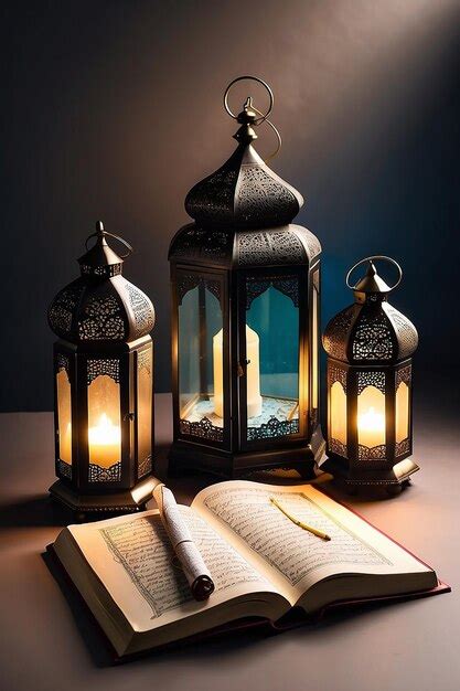 Premium Photo Ramadan Kareem With Holy Quran And Lantern Lit