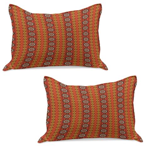 Orange Knitted Quilt Pillowcover Set Of Indigenous Cultural Motif