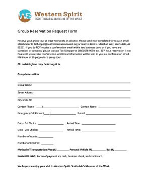 Fillable Online Scottsdalemuseumwest Group Reservation Request Form