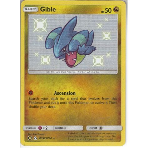 Pokemon Trading Card Game Sv38sv94 Gible Rare Holo Hidden Fates Shiny Vault Trading Card