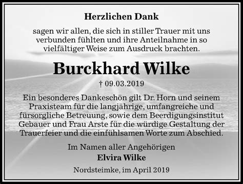 Traueranzeigen Von Burckhard Wilke Trauer Anzeigen De