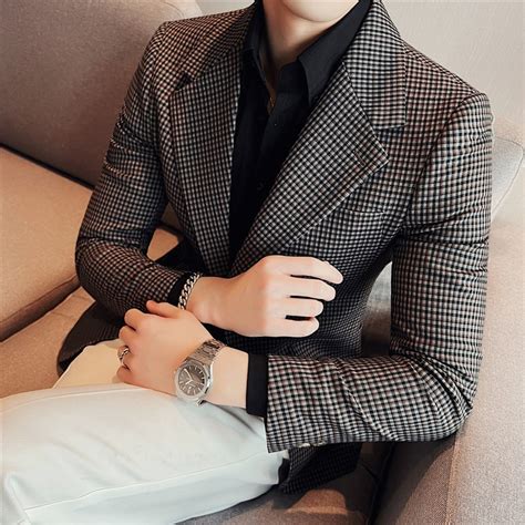 British Style Plaid Men Blazers 2022 Spring Wedding Business Casual Suit Jacket Streetwear