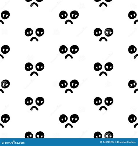 Sad Face Seamless Pattern Hand Drawn In Cartoon Style Stock Vector