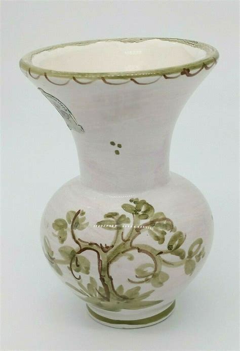 Vintage Ulmer Keramik German Pottery Vase Green Tree Swing Hand Painted