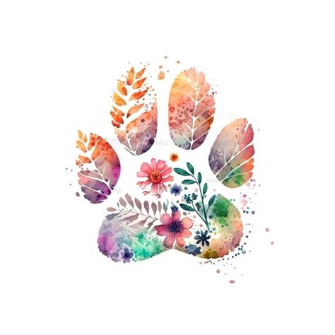 Watercolor paw print dog paw print flower paw print clipart cat paw ...