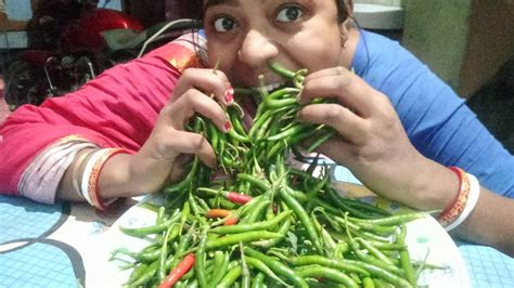 Green Chillies Eating Challenge 🔥 Hottest Chilliesspicy Mukbang