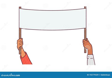 Hands Holding Blank White Placard Or Banner Sketch Cartoon Vector