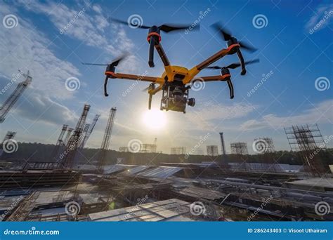 Drone Inspection Over Construction Site Stock Illustration ...