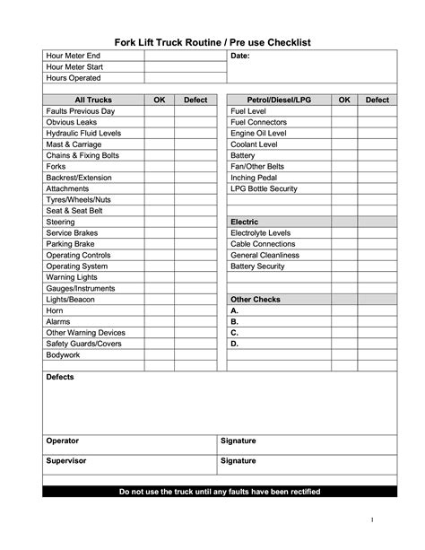 Daily Forklift Checklist Forms Docs 2023