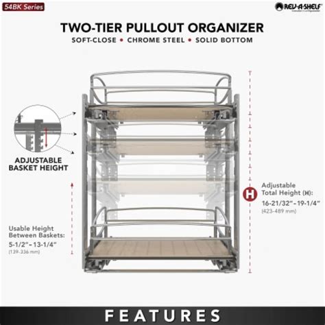 Rev A Shelf Tier Solid Bottom Pull Out Base Cabinet Organizer Bk