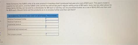 Solved Varto Company Has 9 800 Units Of Its Sole Product In Chegg
