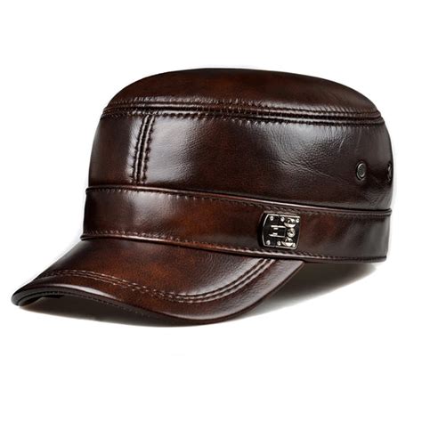 Casquettes De Baseball Plates En Cuir V Ritable Pour Hommes Noir Marron