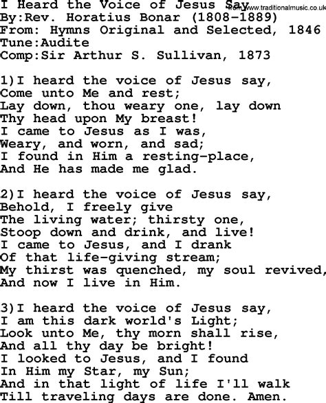 Methodist Hymn I Heard The Voice Of Jesus Say Lyrics With PDF