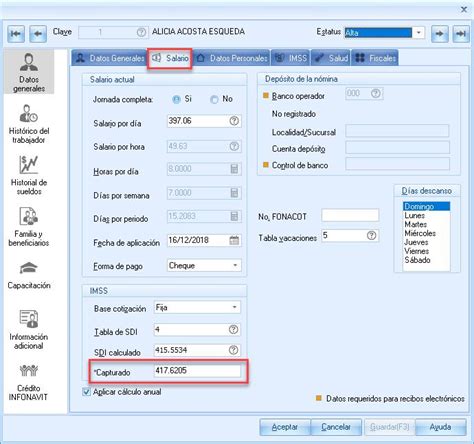 Modificar Salario Diario Integrado Masivamente Aspel NOI