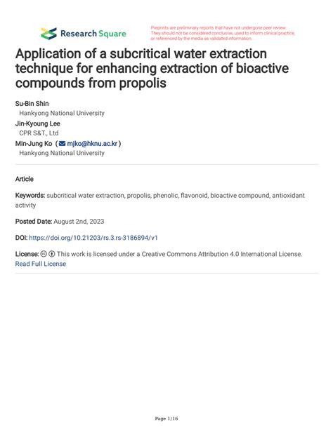 Pdf Application Of A Subcritical Water Extraction Technique For