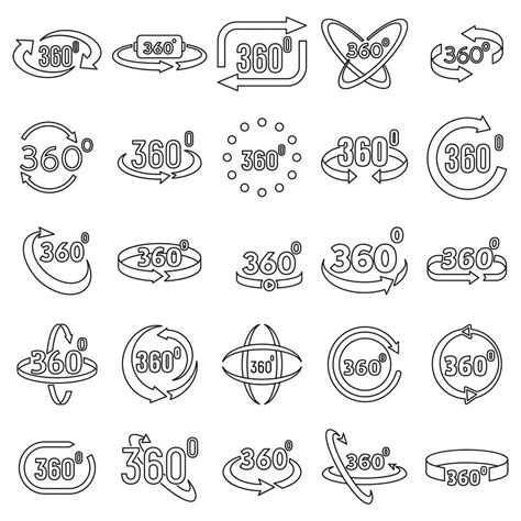 Virtual 360 Degrees Icons Set Outline Style 8883657 Vector Art At Vecteezy