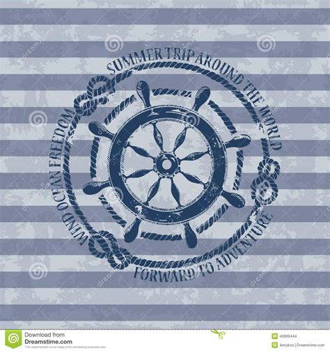 Nautical Emblem With Sea Wheel Stock Vector Illustration Of Blue