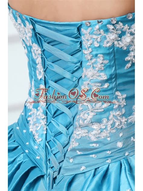 Sweetheart Appliques And Pick Ups Taffeta Quinceanera Dress In Teal