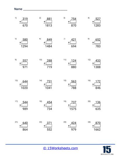 Three Digit Addition Worksheets 15