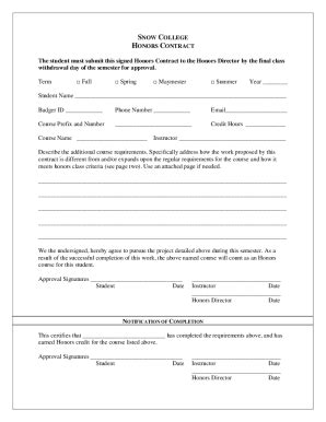 Fillable Online The Student Must Submit This Signed Honors Contract To