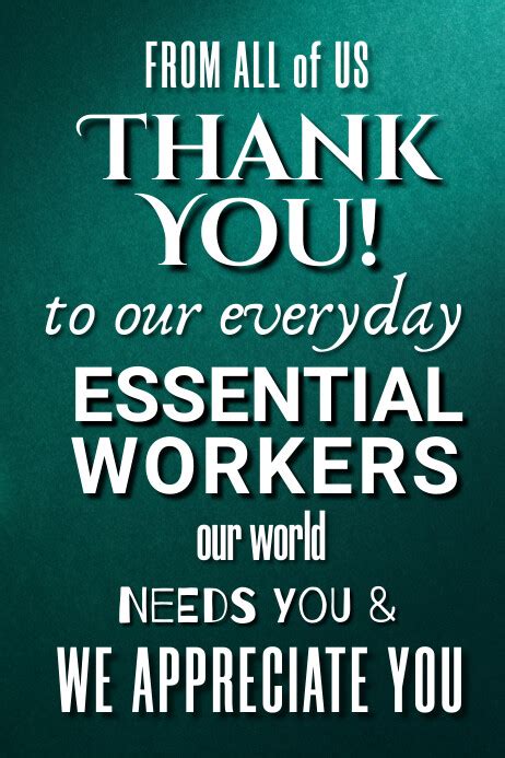 Thank You Essential Workers Poster Template Postermywall