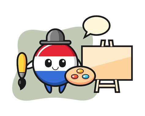 Ilustração do mascote do emblema da bandeira da holanda como pintor