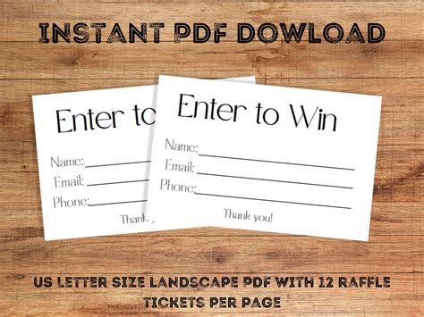 Enter To Win Ticket Raffle Ticket Template Printable Raffle Tickets