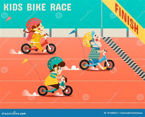 Kids Bike Race, Boys, Girls are Racing Bikes Stock Vector ...