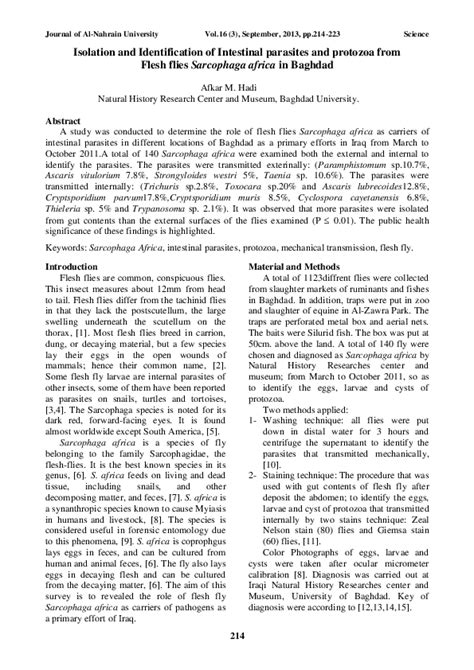 (PDF) Isolation and Identification of Intestinal parasites and protozoa from Flesh flies ...