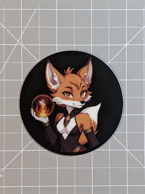 Cute Furry Fox Die Cut Sticker Magical Fire Orb Fox Ears and Tail ...