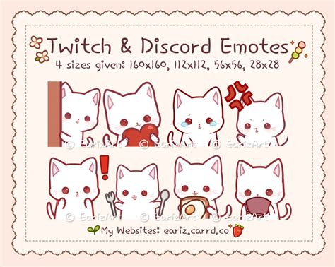 Twitch Discord Emotes Pack 8 Cute White Cat Neko Emotes - Etsy