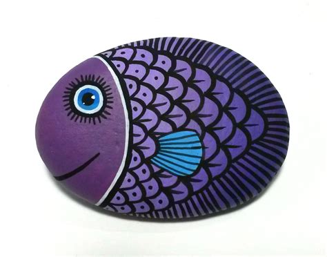 Painted Stone Small Purple Fish Is Hand Painted With High Etsy In