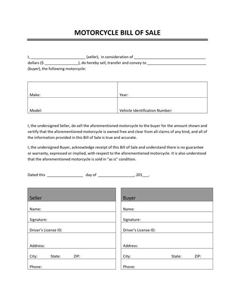 Bill Of Sale Motorcycle Free Printable Documents