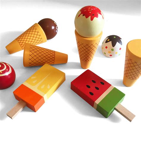 Buy Wooden Ice Cream Set Ice Cream Cones And Ice Lollies Pretend Play