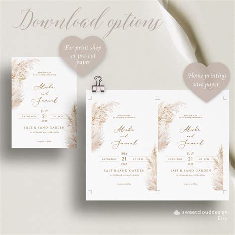 Pampas Grass Wedding Invitation Template Boho Grass Wedding Etsy