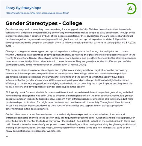 Gender Stereotypes College Essay Example