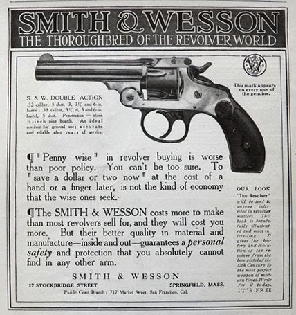 1908 Smith Wesson Revolver Ad Double Action Vintage Gun Rifle